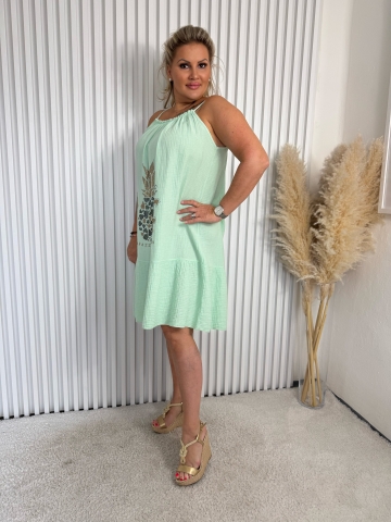 Dámské letní mint šaty Viola na ramínka s aplikací značky Paparazzi Fashion