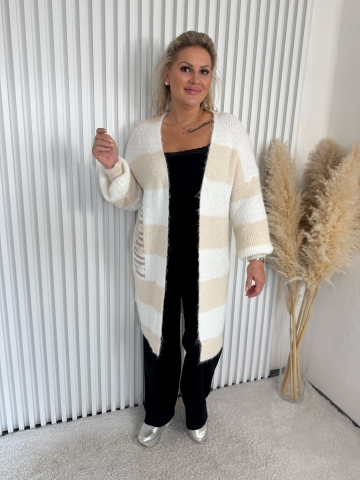 Dámský dlouhý kardigan Elba s béžovým proužkem značky Paparazzi Fashion