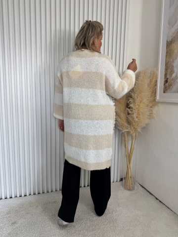 Dámský dlouhý kardigan Elba s béžovým proužkem značky Paparazzi Fashion