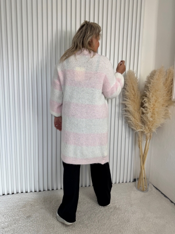 Dámský dlouhý kardigan Elba s růžovým proužkem značky Paparazzi Fashion