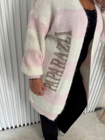 Dámský dlouhý kardigan Elba s růžovým proužkem značky Paparazzi Fashion