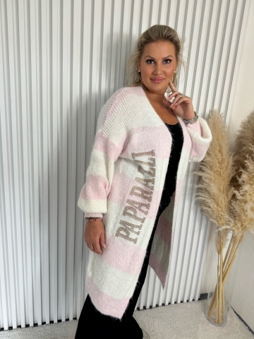 Dámský dlouhý kardigan Elba s růžovým proužkem značky Paparazzi Fashion