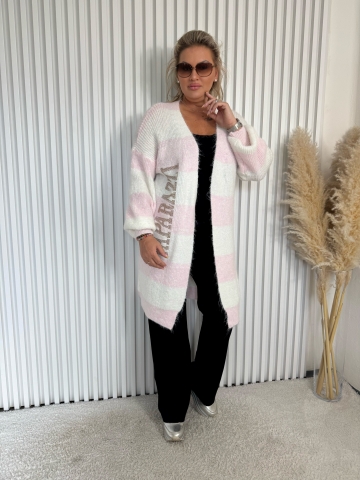 Dámský dlouhý kardigan Elba s růžovým proužkem značky Paparazzi Fashion