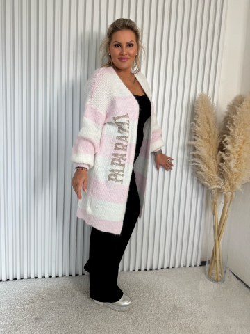 Dámský dlouhý kardigan Elba s růžovým proužkem značky Paparazzi Fashion