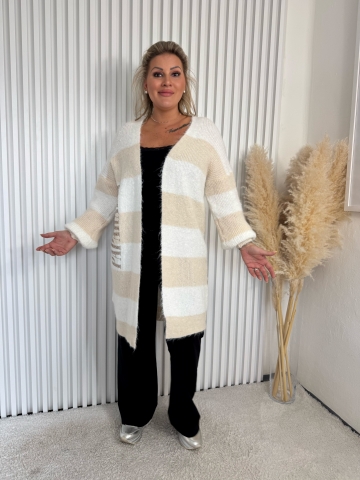 Dámský dlouhý kardigan Elba s béžovým proužkem značky Paparazzi Fashion