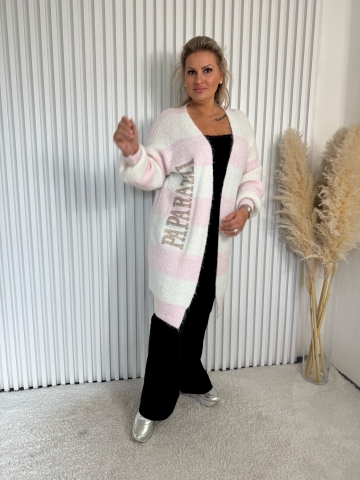 Dámský dlouhý kardigan Elba s růžovým proužkem značky Paparazzi Fashion