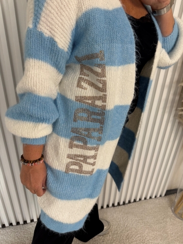 Dámský dlouhý kardigan Elba s modrým proužkem značky Paparazzi Fashion