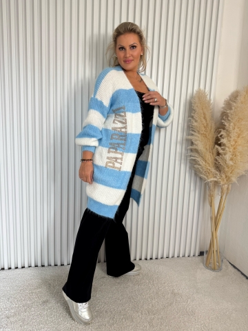 Dámský dlouhý kardigan Elba s modrým proužkem značky Paparazzi Fashion