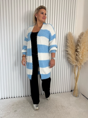 Dámský dlouhý kardigan Elba s modrým proužkem značky Paparazzi Fashion