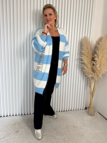 Dámský dlouhý kardigan Elba s modrým proužkem značky Paparazzi Fashion