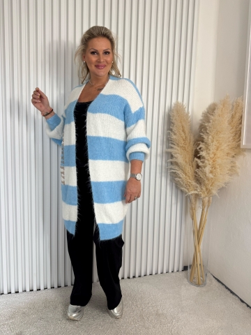 Dámský dlouhý kardigan Elba s modrým proužkem značky Paparazzi Fashion