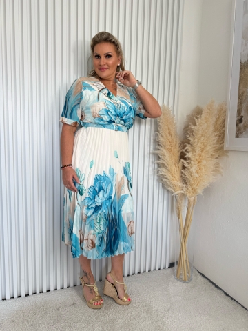 Dámské dlouhé modré šaty Liliana s opaskem a plisováním značky Paparazzi Fashion