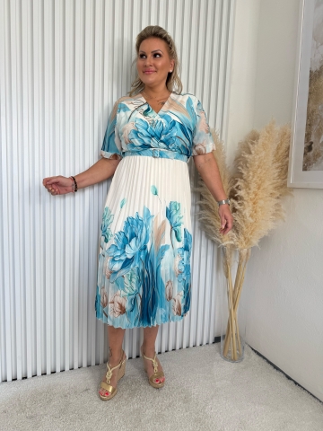 Dámské dlouhé modré šaty Liliana s opaskem a plisováním značky Paparazzi Fashion