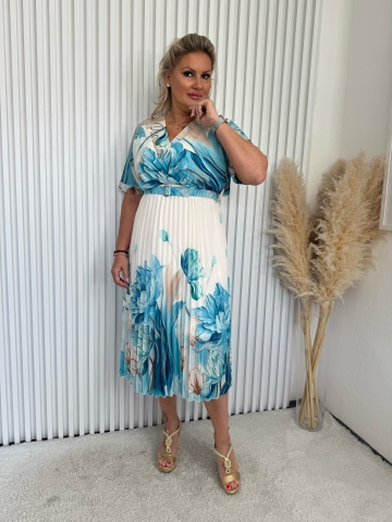 Dámské dlouhé modré šaty Liliana s opaskem a plisováním značky Paparazzi Fashion
