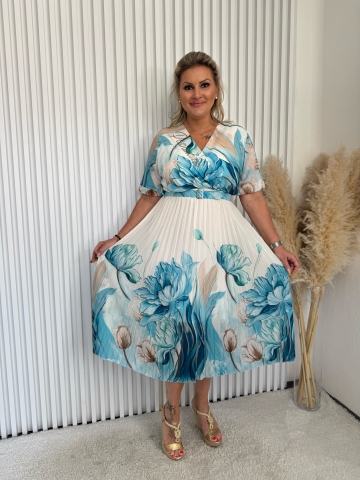 Dámské dlouhé modré šaty Liliana s opaskem a plisováním značky Paparazzi Fashion