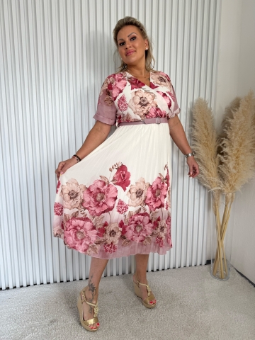 Dámské dlouhé růžové šaty Liliana s opaskem a plisováním značky Paparazzi Fashion