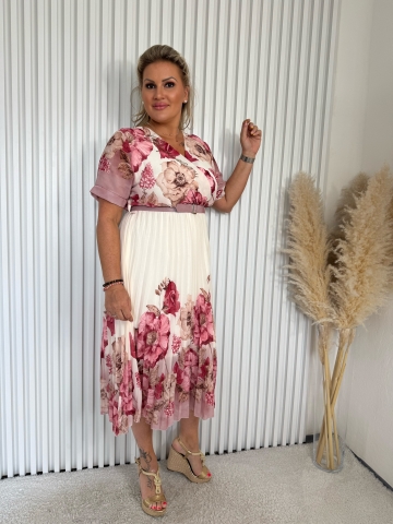 Dámské dlouhé růžové šaty Liliana s opaskem a plisováním značky Paparazzi Fashion