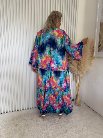Dámské košilové oversize dlouhé šaty Pink v modré barvě
