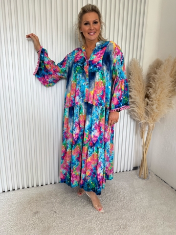 Dámské košilové oversize dlouhé šaty Pink v modré barvě