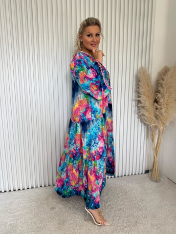 Dámské košilové oversize dlouhé šaty Pink v modré barvě