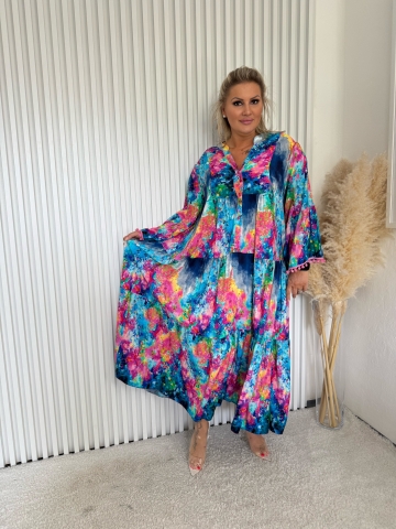 Dámské košilové oversize dlouhé šaty Pink v modré barvě