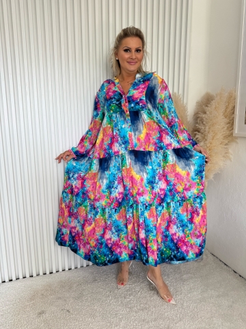 Dámské košilové oversize dlouhé šaty Pink v modré barvě