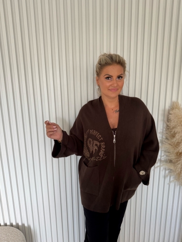 Dámský luxusní hnědý svetr Šárka na zip značky Paparazzi Fashion