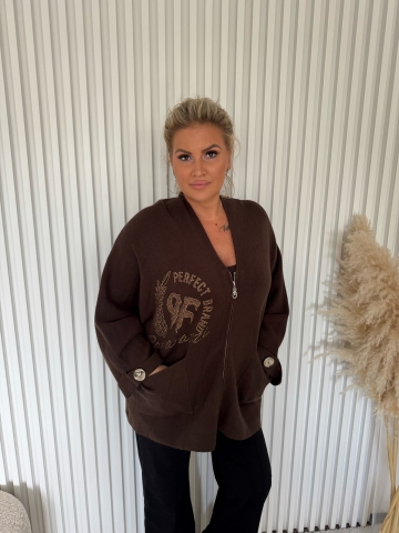 Dámský luxusní hnědý svetr Šárka na zip značky Paparazzi Fashion