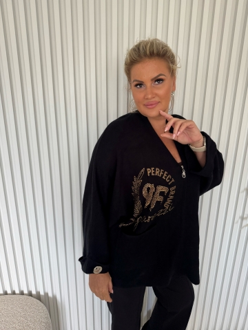 Dámský luxusní černý svetr Šárka na zip značky Paparazzi Fashion