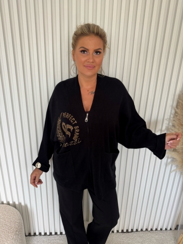 Dámský luxusní černý svetr Šárka na zip značky Paparazzi Fashion