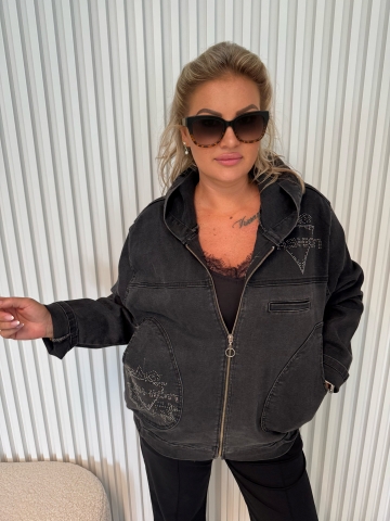 Dámská džínová oversize bunda Tamara šedočerná
