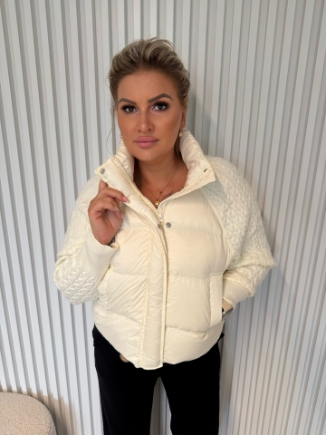 Dámská péřová smetanová bunda Ice s úpletem na zip