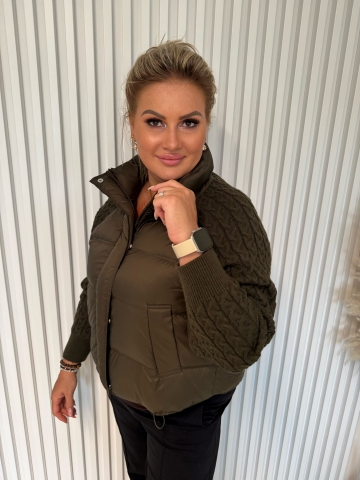 Dámská péřová zelená bunda Ice s úpletem na zip