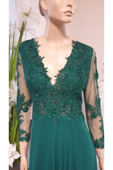 Dámské dlouhé tmavě zelené společenské šaty Lola s dlouhým rukávem
