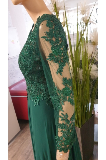 Dámské dlouhé tmavě zelené společenské šaty Lola s dlouhým rukávem