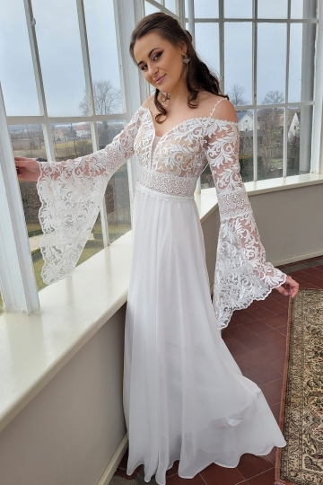 Dámské svatební dlouhé ivory šaty VIVIEN s dlouhým rukávem značky VENITTI