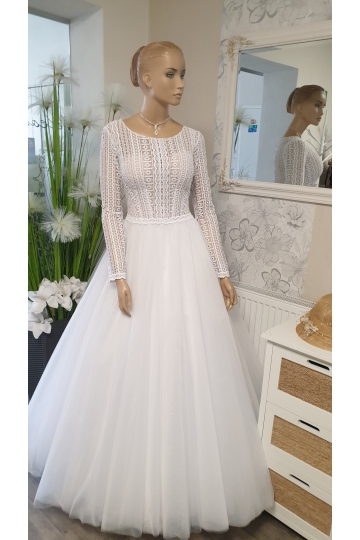 Dámské svatební bílé dlouhé šaty LILY s dlouhým rukávem značky NATALI