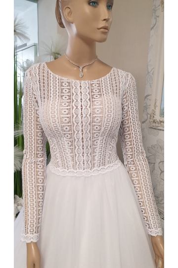 Dámské svatební bílé dlouhé šaty LILY s dlouhým rukávem