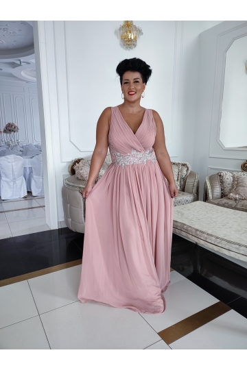 Dámské společenské dlouhé růžovo pudrové šaty KIARA na ramínkách