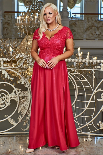 Dámské společenské dlouhé malinové šaty NIKOL s krátkým rukávem