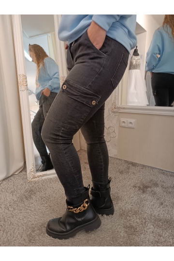 Dámské černé rifle s kapsami Jolana