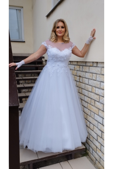 Dámské svatební dlouhé bílé šaty REGINA s krátkým rukávkem