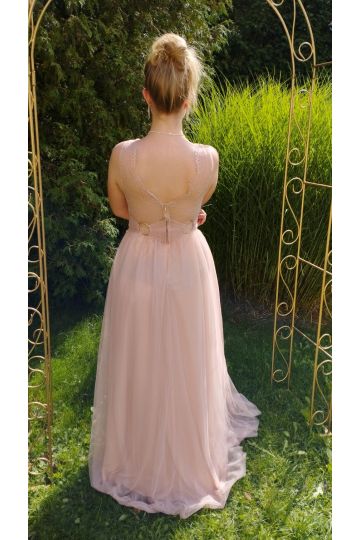 Dámské společenské dlouhé béžové šaty KATRIN na ramínka