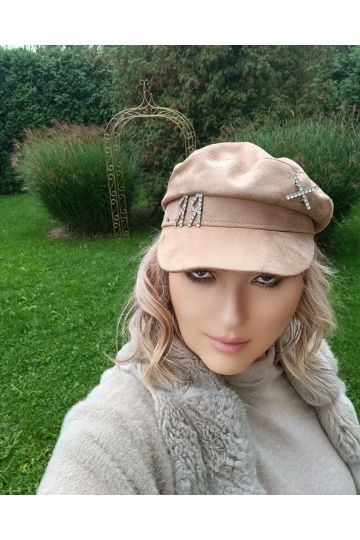 Dámská luxusní béžová, světle béžová a černá čepice Raduza s kšiltem - bekovka