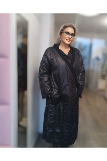 Dámský dlouhý zateplený kabát Trendy černý a zelený značka Miss City