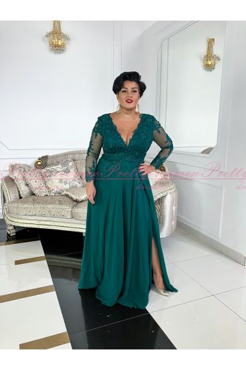 Dámské dlouhé tmavě zelené společenské šaty Lola s dlouhým rukávem