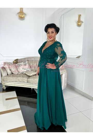 Dámské dlouhé tmavě zelené společenské šaty Lola s dlouhým rukávem