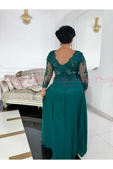 Dámské dlouhé tmavě zelené společenské šaty Lola s dlouhým rukávem