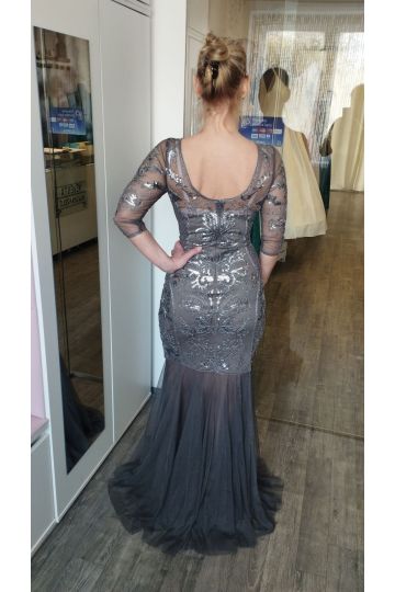 Dámské společenské dlouhé šedé šaty SIMONA vel. M
