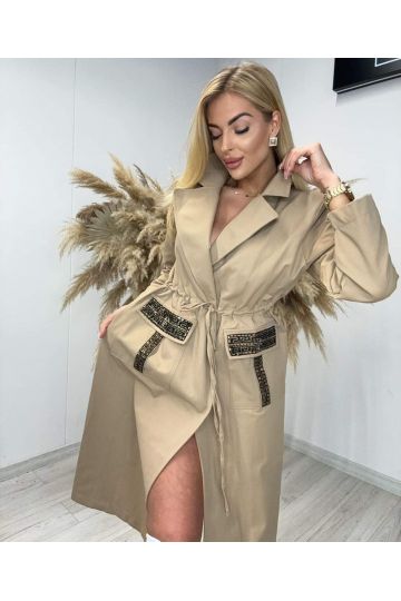 Jarní dlouhý dámský kabát Paparazzi Fashion  Salma